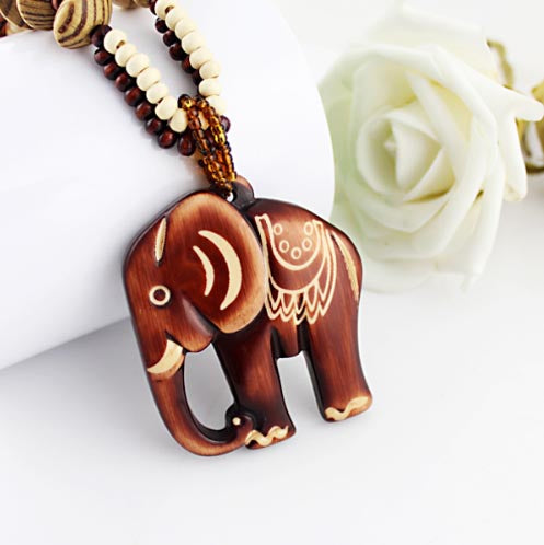 NECKLACE - Elephant: Bohemian Sweater Pendant