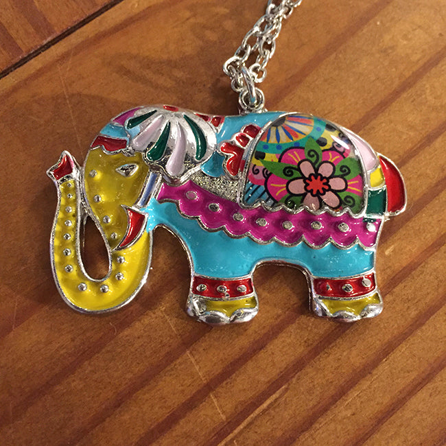 Elephant Necklace - Enamel Marching Elephant