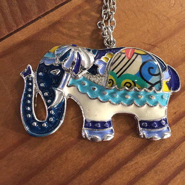 Elephant Necklace - Enamel Marching Elephant