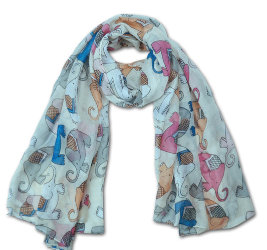 SCARF: Whimsical Elephants - Mint (70" x 35")