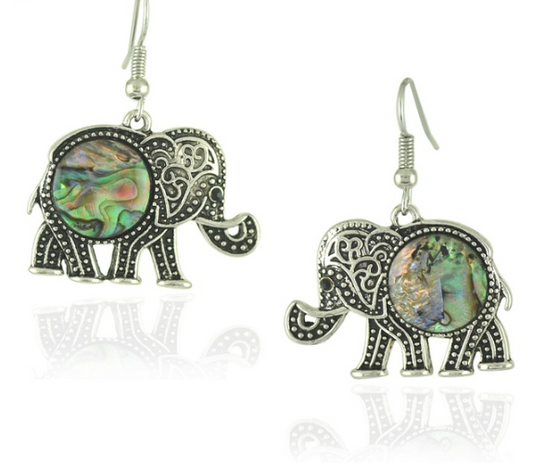 Earrings - Elephant: Tribal Silver-Plated Shell