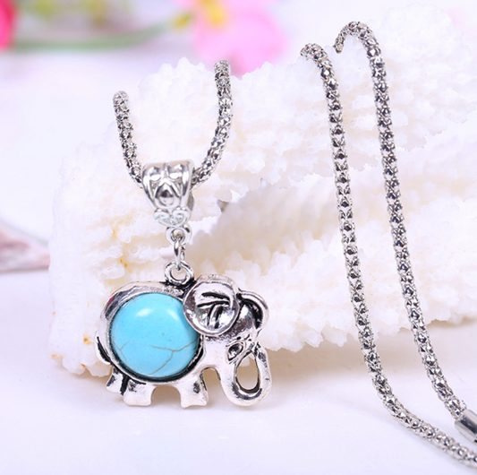 NECKLACE - Elephant: Round Turquoise Ellie