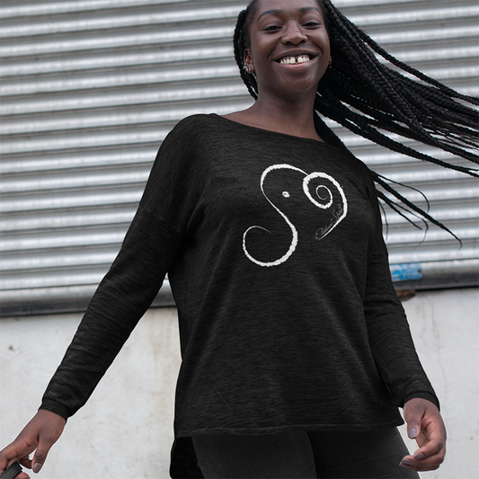 Elephant Spirit Shirt - Long-Sleeve Scoop Neck Black