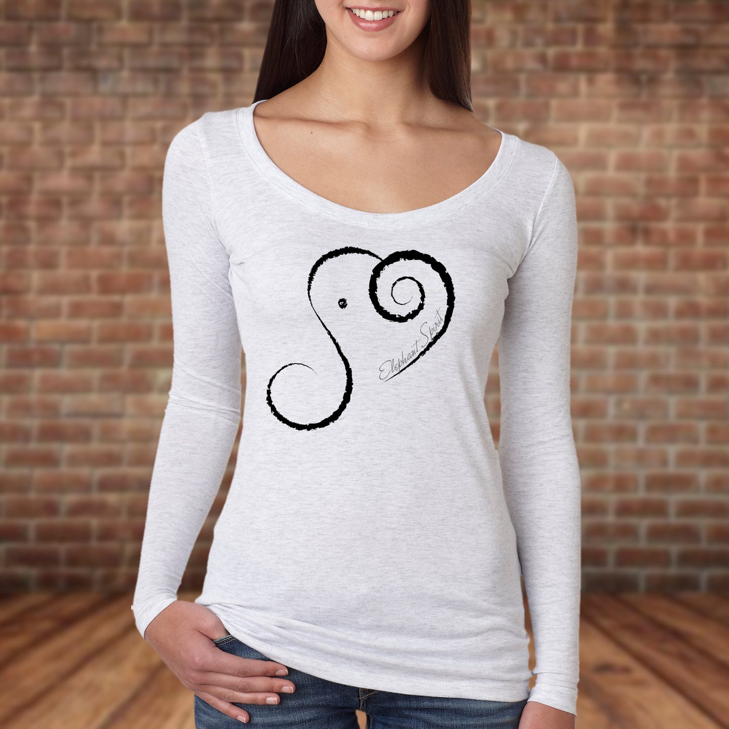 Elephant Spirit Shirt - Long-Sleeve Scoop Neck White