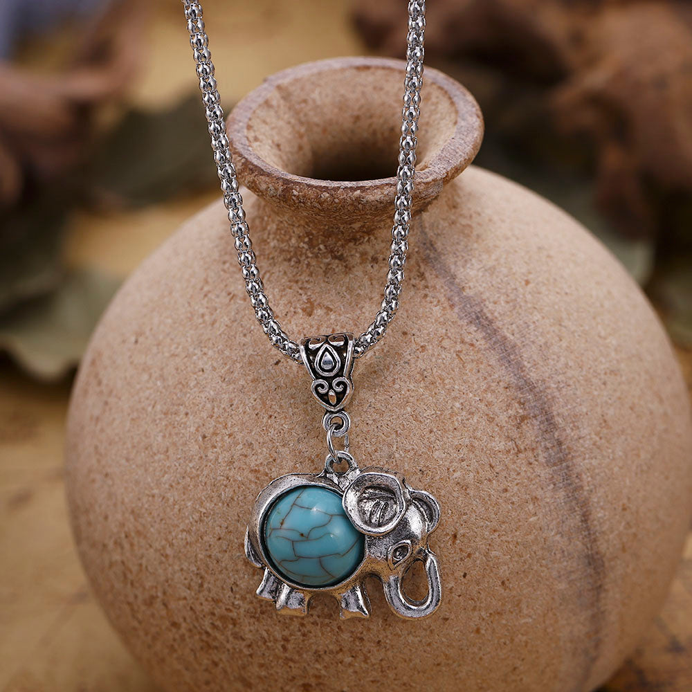 NECKLACE - Elephant: Round Turquoise Ellie