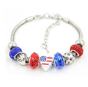 Patriotic Bracelet with Red & Blue Crystal Beads