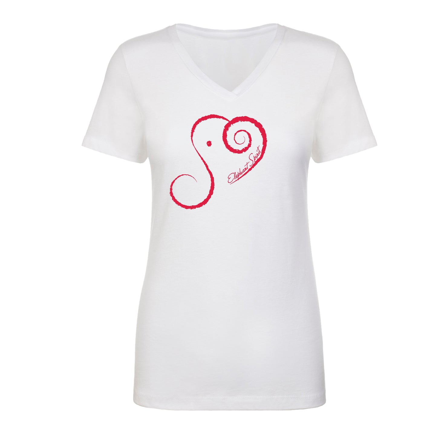V-Neck Short-Sleeve Elephant Spirit T - WHITE with Red