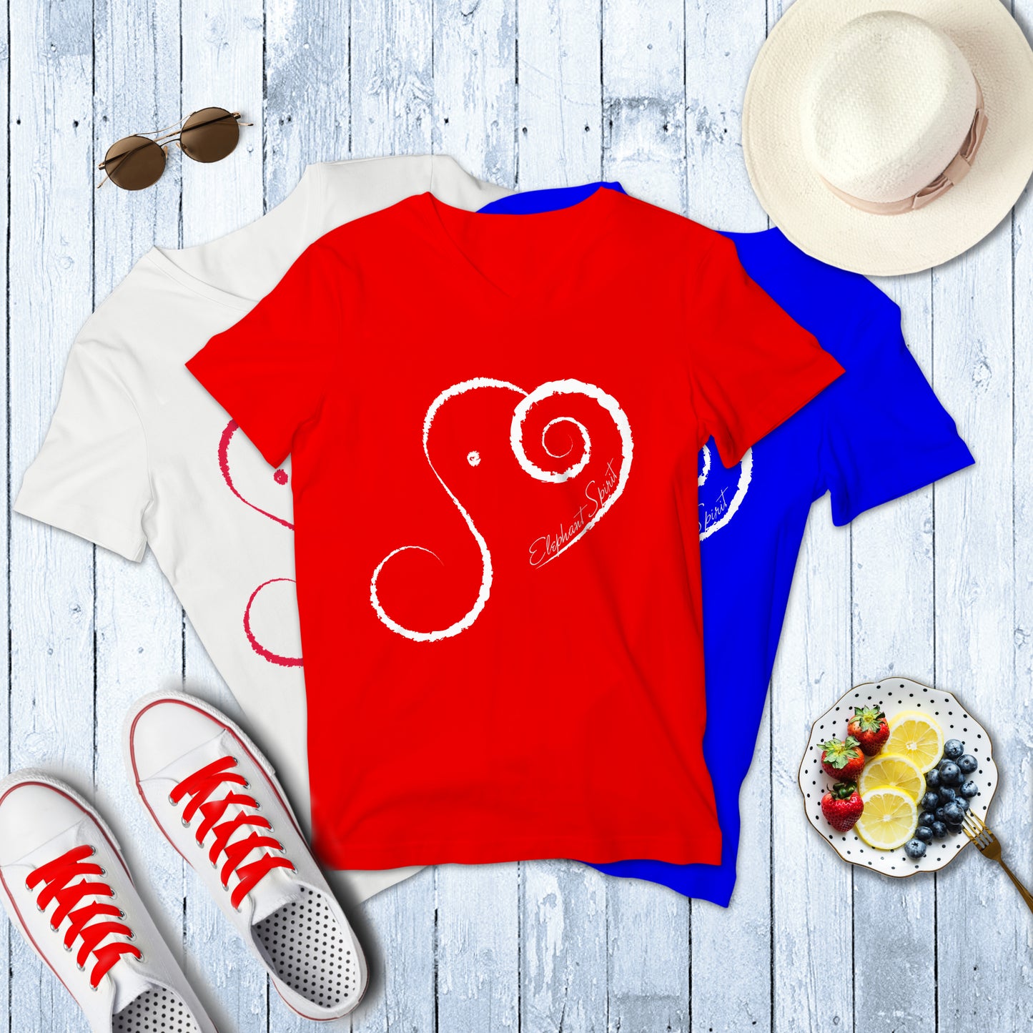 V-Neck Short-Sleeve Elephant Spirit T - BLUE