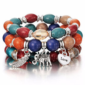 Bracelet - Elephant: Multi-Color Stacked Stone Beads