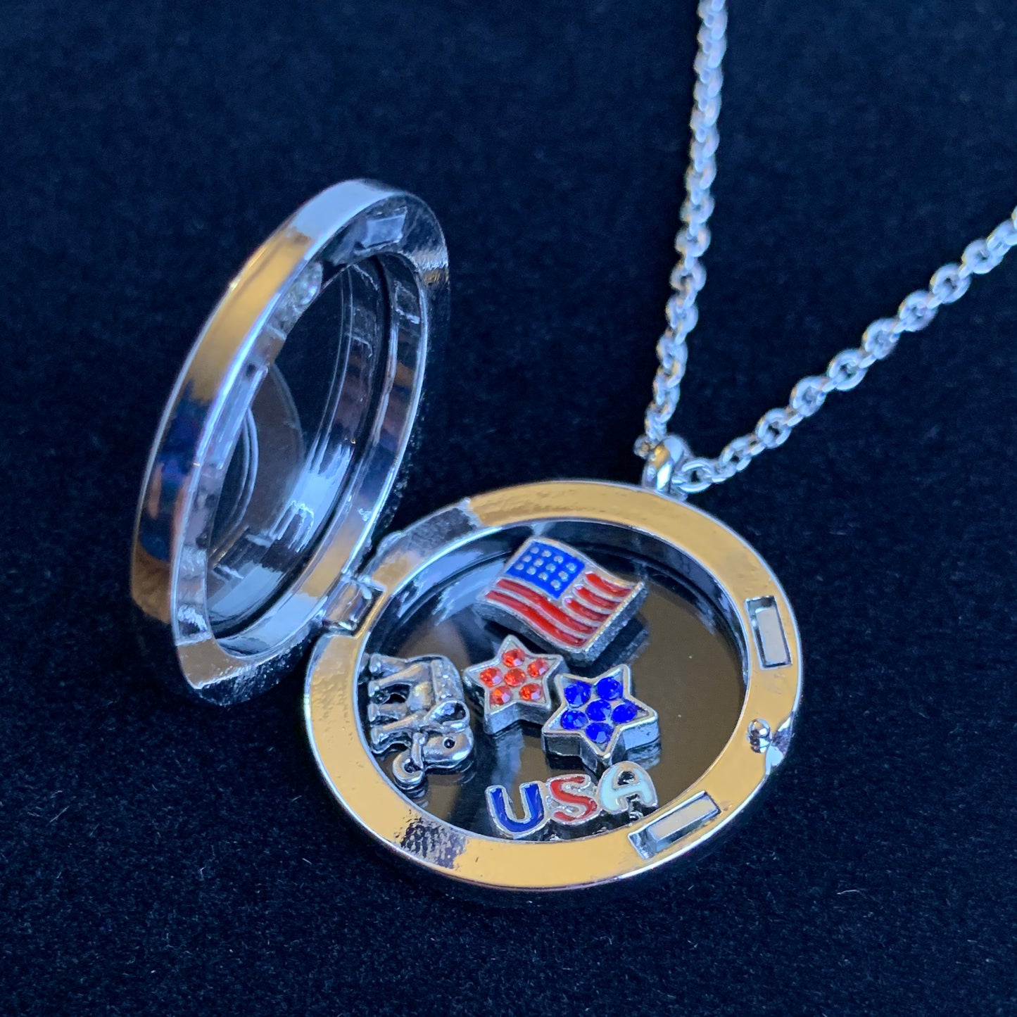 Floating Locket - 250th Anniversary Patriotic Elephant Necklace