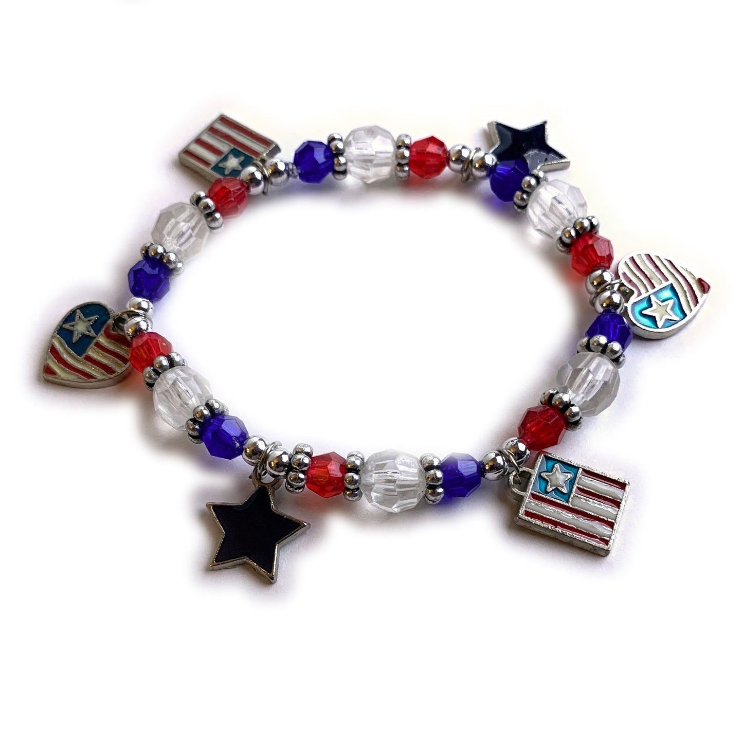 Stars &  Stripes Bracelet with Red White & Blue Crystal Beads