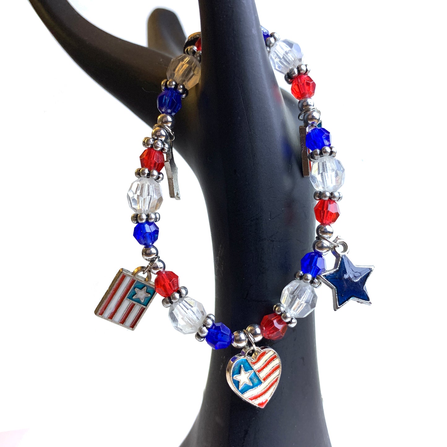 Stars &  Stripes Bracelet with Red White & Blue Crystal Beads