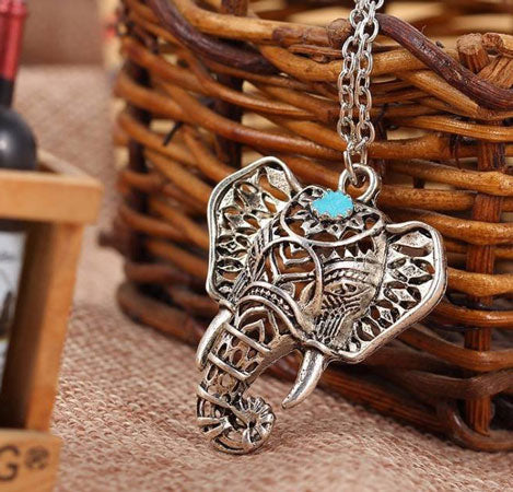 NECKLACE - Elephant: Boho Turquoise & Silver