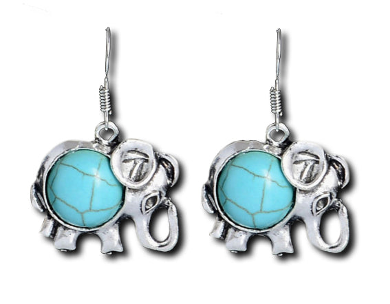 EARRINGS - Elephant: Round Turquoise Ellie