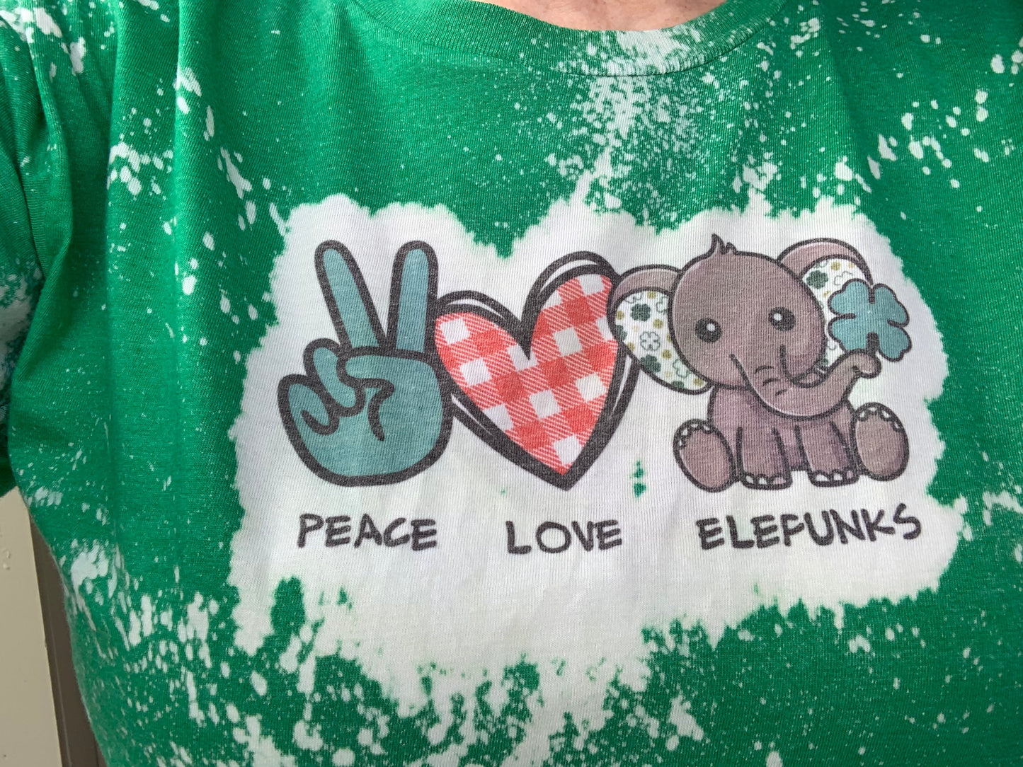 Peace Love & Elefunks - St Patrick's Day Bleached Tee