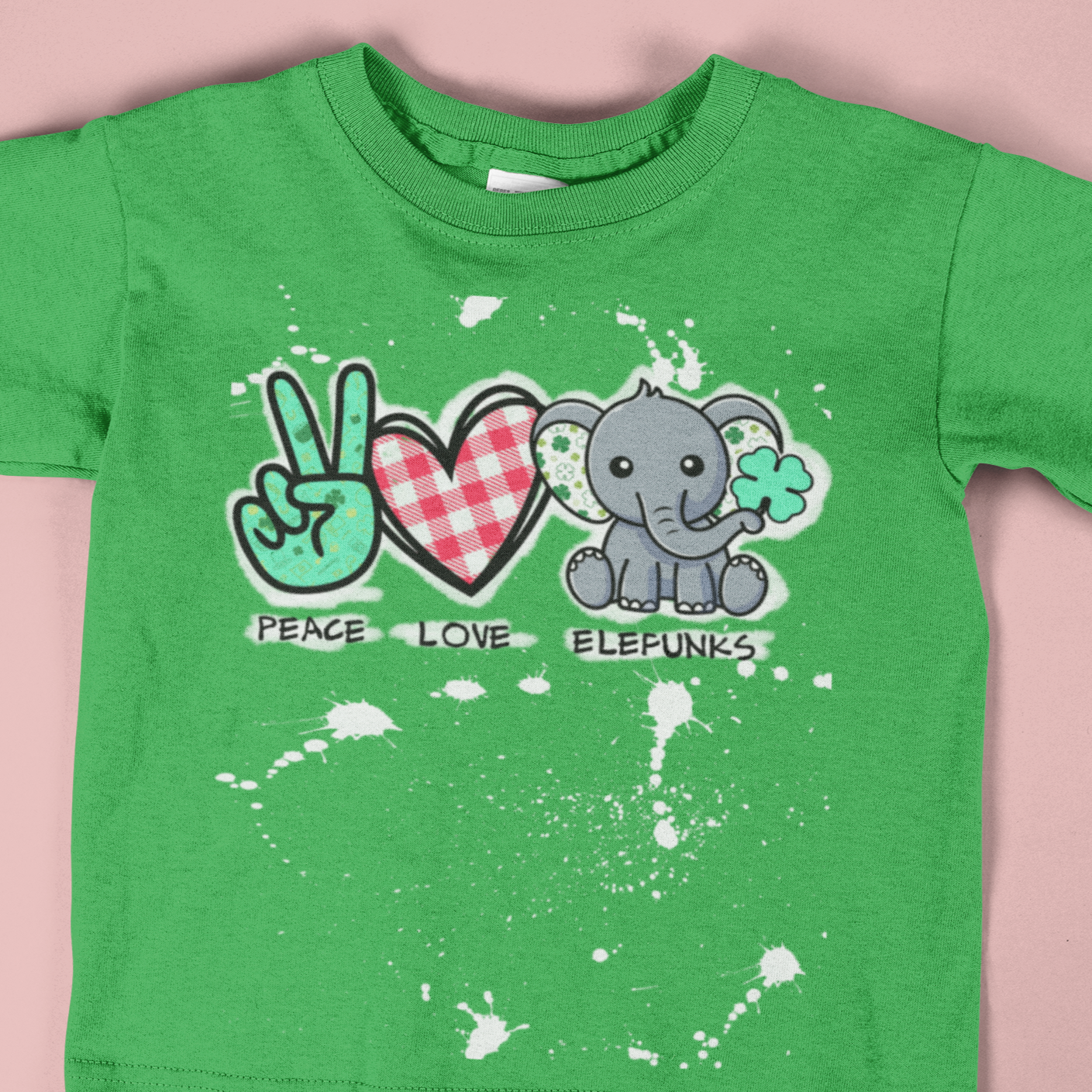 Peace Love & Elefunks - St Patrick's Day Bleached KIDS Tee