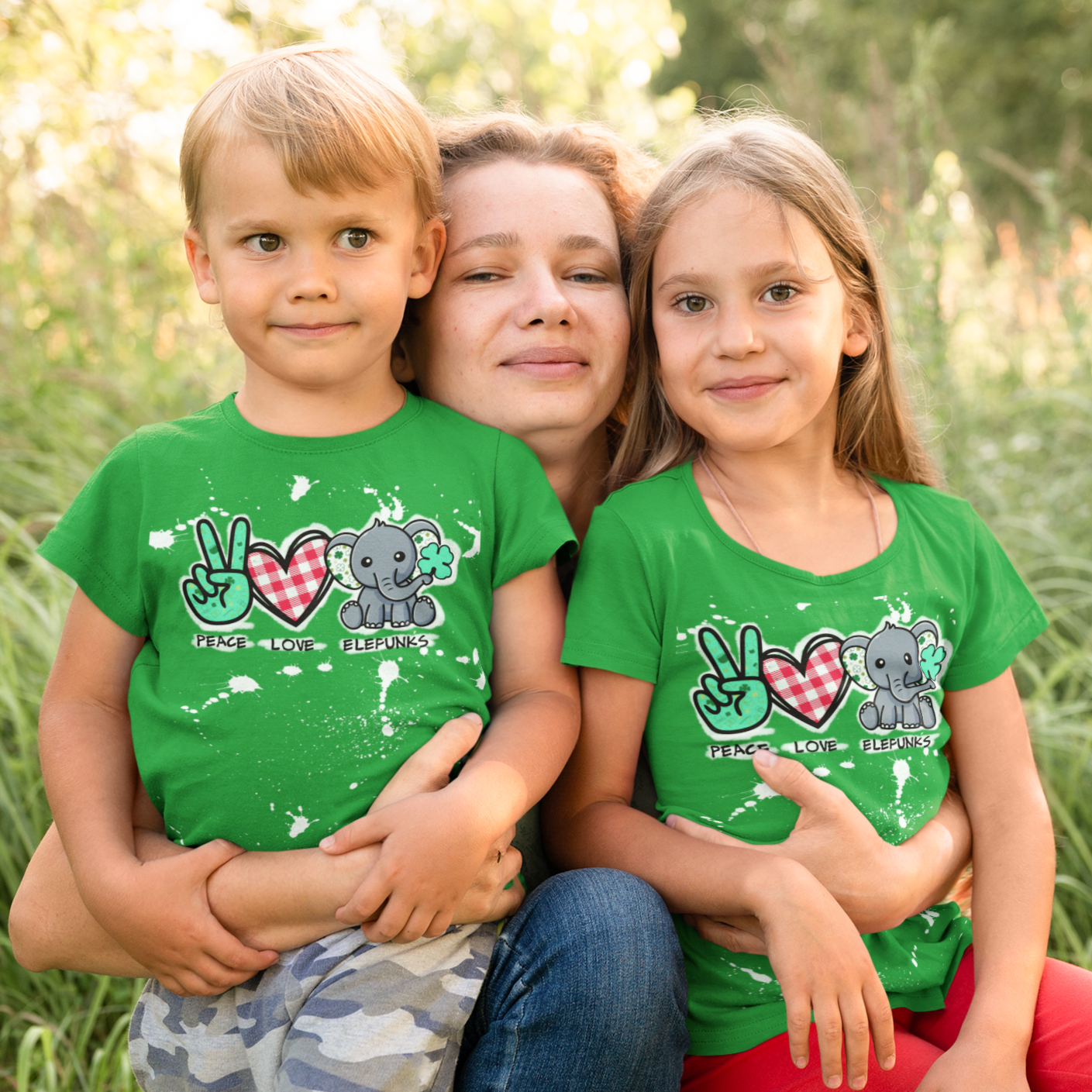 Peace Love & Elefunks - St Patrick's Day Bleached KIDS Tee