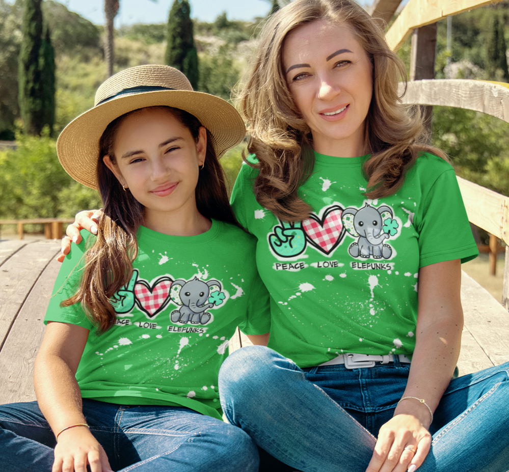 Peace Love & Elefunks - St Patrick's Day Bleached KIDS Tee