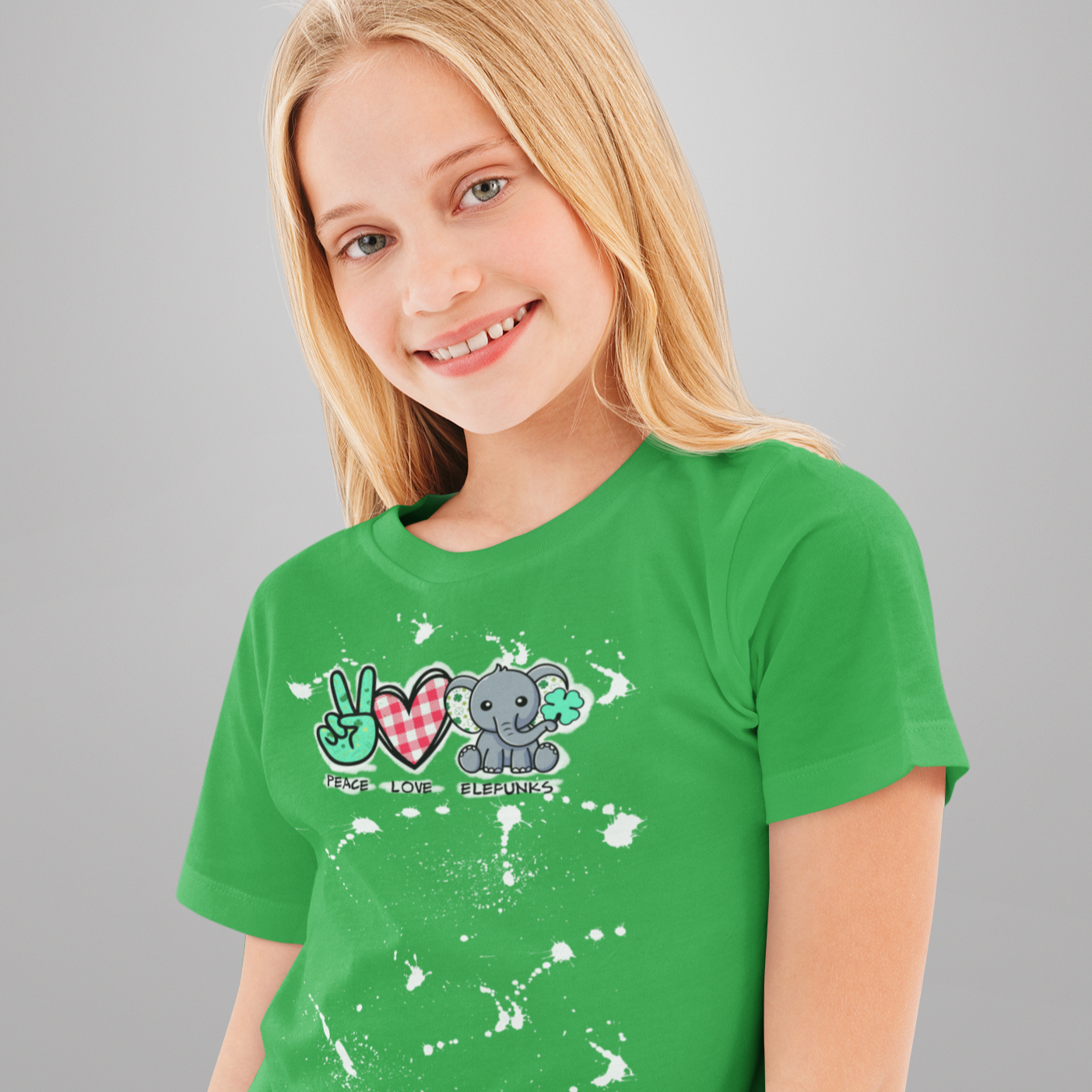 Peace Love & Elefunks - St Patrick's Day Bleached KIDS Tee