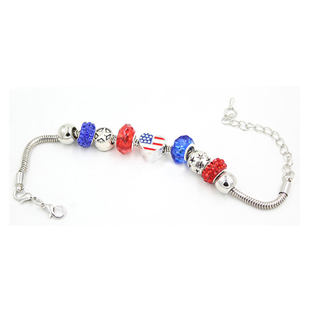Patriotic Bracelet with Red & Blue Crystal Beads