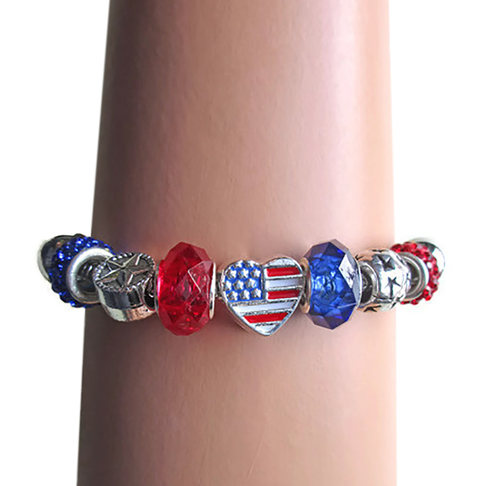 Patriotic Bracelet with Red & Blue Crystal Beads